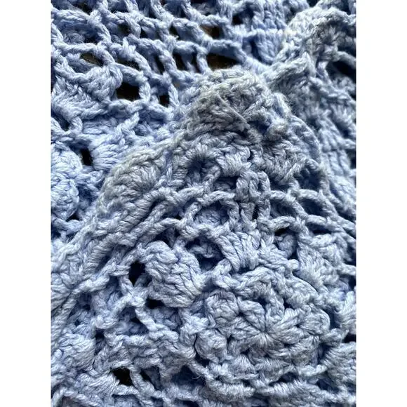 Y2K Crochet Long Sleeve Top - Baby Blue - Women's Small - Picture 5 of 8